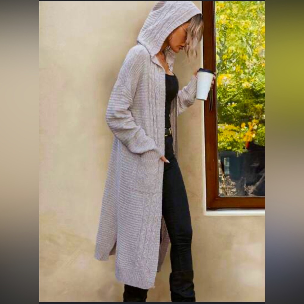 Bellini Cozy Gray Cable Knit Long Cardigan